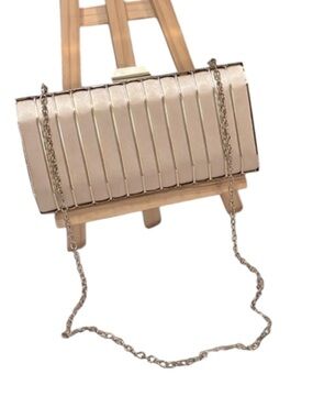 INC Goldtone Cage Structured Satin Mini Structured Clutch Neutral Shoulder Bag